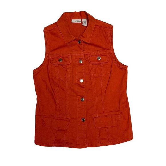 Chico’s Platinum Rust Color Sleeveless Button Vest Size 1 (Medium) Front Pockets - Picture 1 of 6